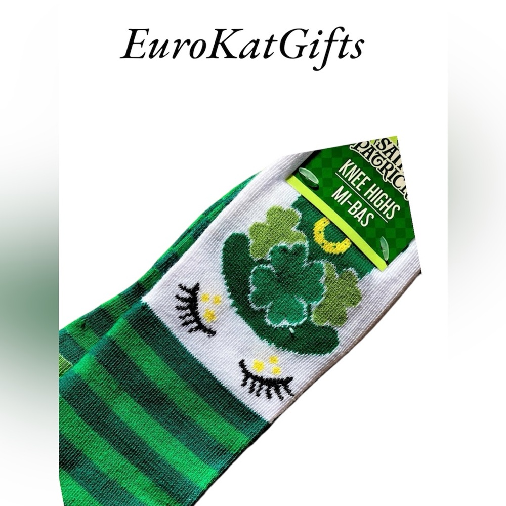 NEW Festive Green Striped Knee Socks Lucky Clover Shamrock St Patrick’s Day NWT